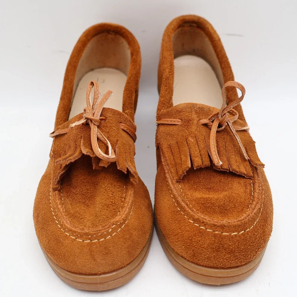 Young Ones Loafers Youth 13 Vintage Brown Suede Kiltie Fringe Moc Toe Wedge